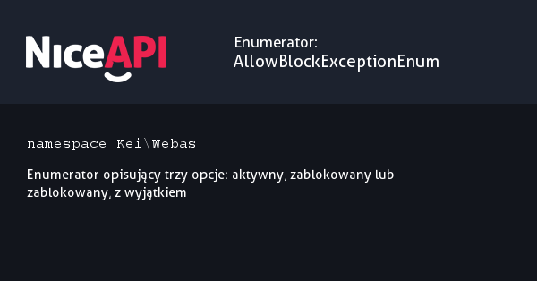 Enumerator AllowBlockExceptionEnum · NiceAPI dla PHP 5.6