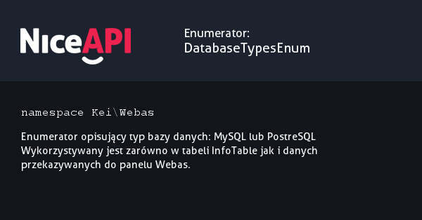 Enumerator DatabaseTypesEnum · NiceAPI dla PHP 5.6