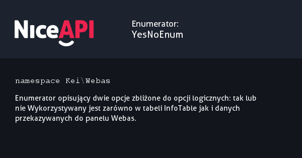 Enumerator YesNoEnum · NiceAPI dla PHP 5.6