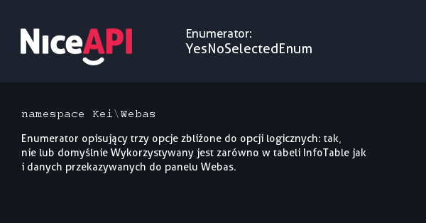 Enumerator YesNoSelectedEnum · NiceAPI dla PHP 5.6