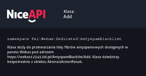 Klasa Add · NiceAPI dla PHP 5.6