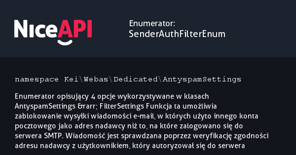 Enumerator SenderAuthFilterEnum · NiceAPI dla PHP 5.6