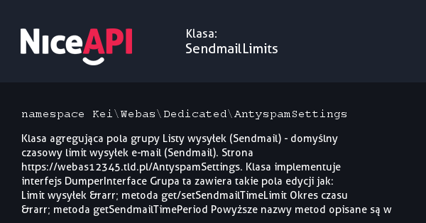 Klasa SendmailLimits · NiceAPI dla PHP 5.6