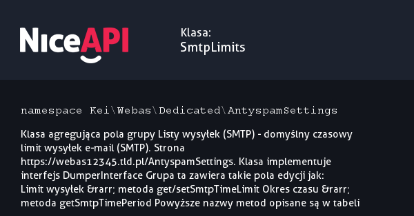 Klasa SmtpLimits · NiceAPI dla PHP 5.6