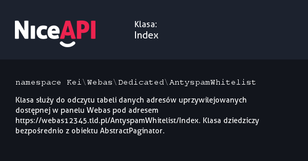 Klasa Index · NiceAPI dla PHP 5.6