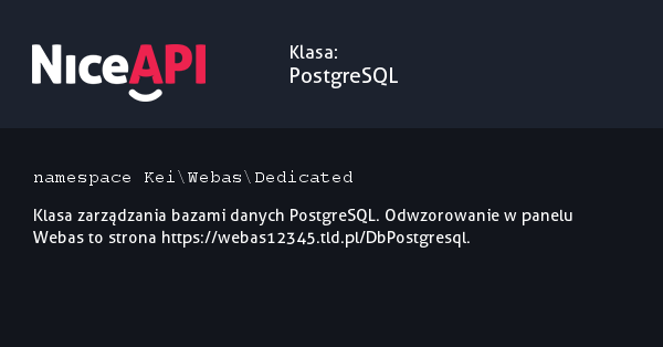 Klasa PostgreSQL · NiceAPI dla PHP 5.6
