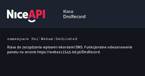 Klasa DnsRecord · NiceAPI dla PHP 5.6