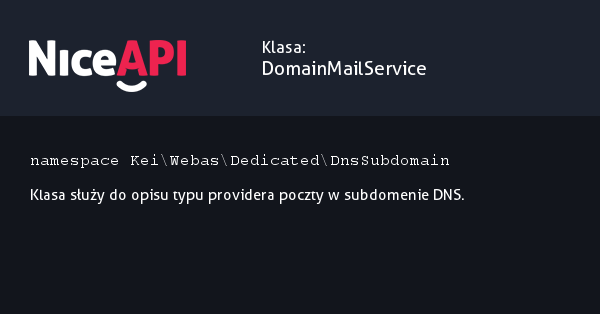 Klasa DomainMailService · NiceAPI dla PHP 5.6