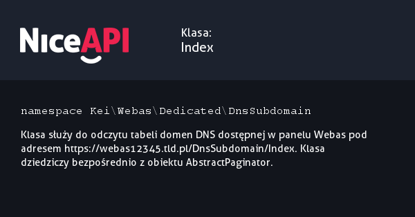 Klasa Index · NiceAPI dla PHP 5.6