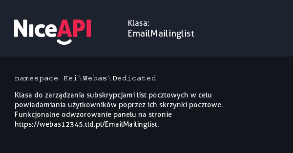 Klasa EmailMailinglist · NiceAPI dla PHP 5.6