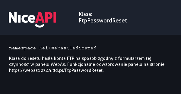 Klasa FtpPasswordReset · NiceAPI dla PHP 5.6