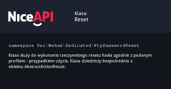 Klasa Reset · NiceAPI dla PHP 5.6