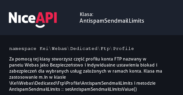 Klasa AntispamSendmailLimits · NiceAPI dla PHP 5.6