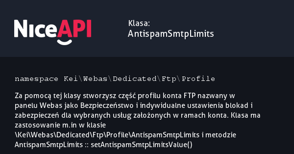 Klasa AntispamSmtpLimits · NiceAPI dla PHP 5.6