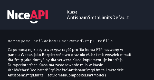 Klasa AntispamSmtpLimitsDefault · NiceAPI dla PHP 5.6