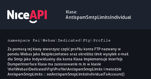 Klasa AntispamSmtpLimitsIndividual · NiceAPI dla PHP 5.6