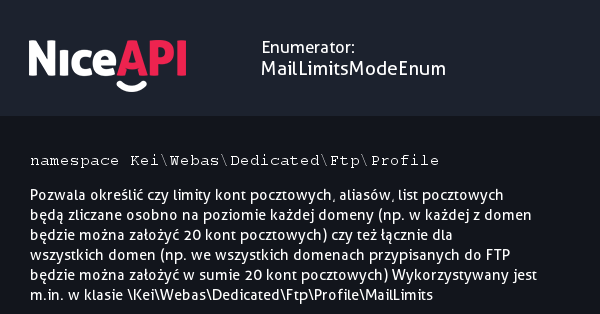 Enumerator MailLimitsModeEnum · NiceAPI dla PHP 5.6
