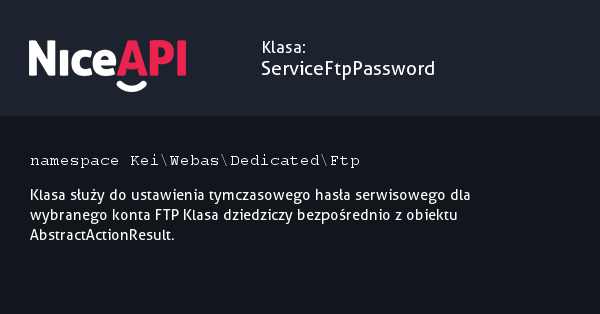 Klasa ServiceFtpPassword · NiceAPI dla PHP 5.6