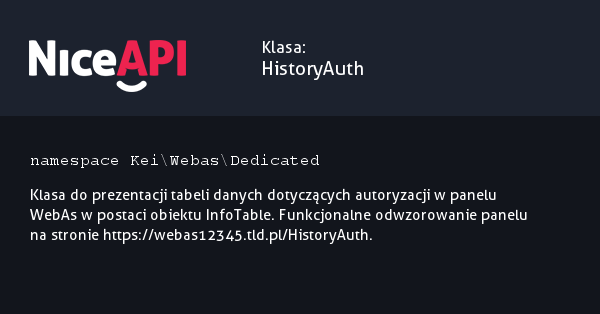 Klasa HistoryAuth · NiceAPI dla PHP 5.6