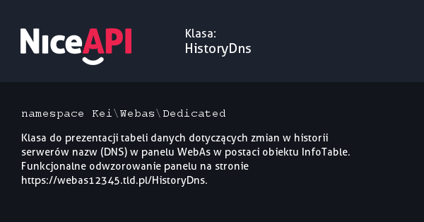 Klasa HistoryDns · NiceAPI dla PHP 5.6