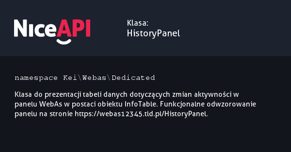 Klasa HistoryPanel · NiceAPI dla PHP 5.6
