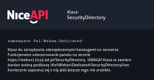 Klasa SecurityDirectory · NiceAPI dla PHP 5.6