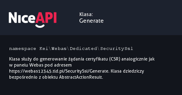 Klasa Generate · NiceAPI dla PHP 5.6