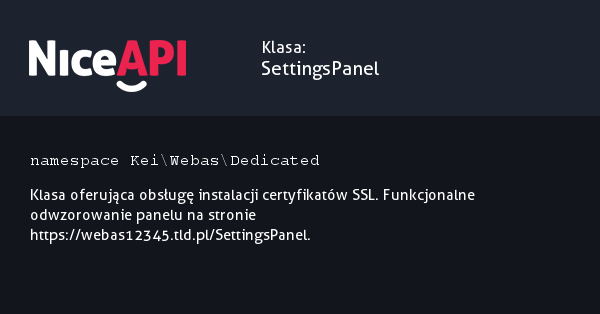 Klasa SettingsPanel · NiceAPI dla PHP 5.6