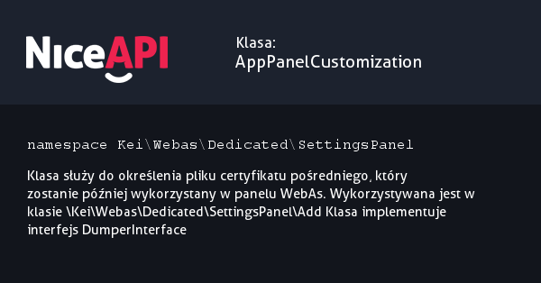 Klasa AppPanelCustomization · NiceAPI dla PHP 5.6