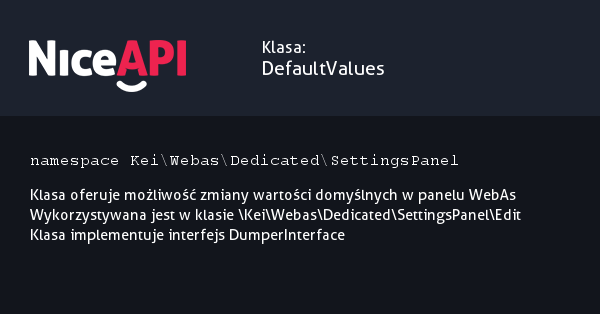 Klasa DefaultValues · NiceAPI dla PHP 5.6