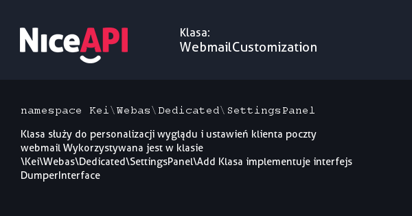 Klasa WebmailCustomization · NiceAPI dla PHP 5.6