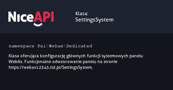 Klasa SettingsSystem · NiceAPI dla PHP 5.6