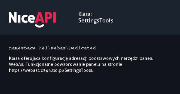 Klasa SettingsTools · NiceAPI dla PHP 5.6