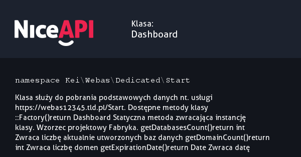 Klasa Dashboard · NiceAPI dla PHP 5.6