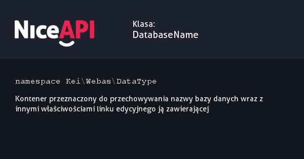 Klasa DatabaseName · NiceAPI dla PHP 5.6