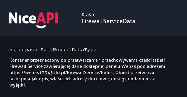 Klasa FirewallServiceData · NiceAPI dla PHP 5.6