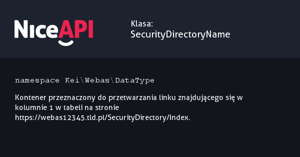Klasa SecurityDirectoryName · NiceAPI dla PHP 5.6