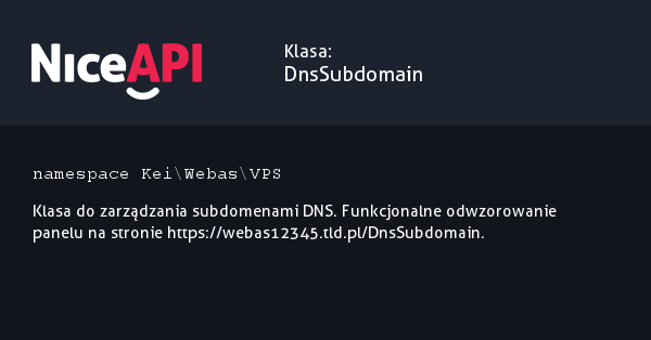 Klasa DnsSubdomain · NiceAPI dla PHP 5.6