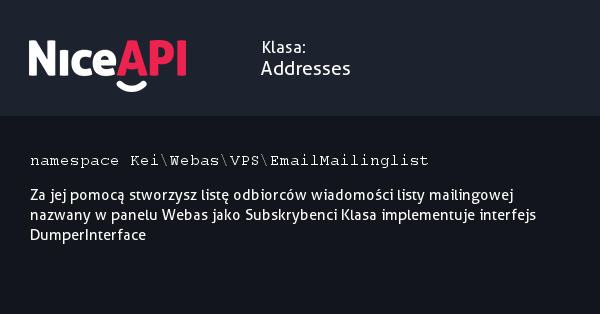 Klasa Addresses · NiceAPI dla PHP 5.6