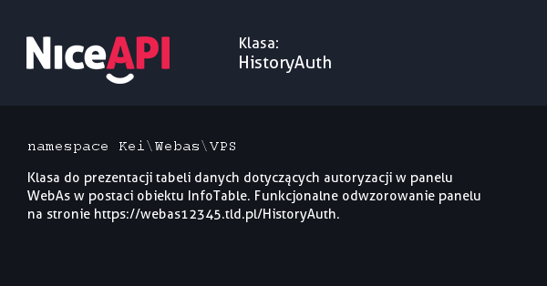 Klasa HistoryAuth · NiceAPI dla PHP 5.6