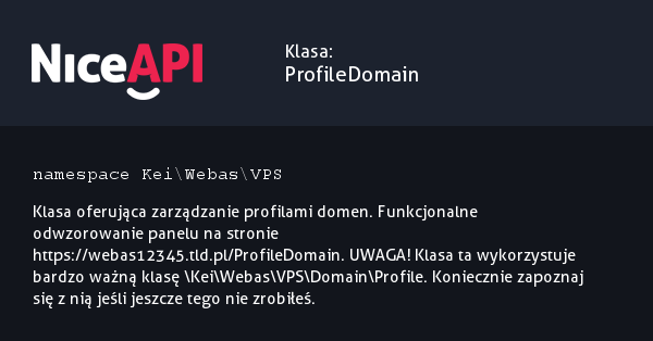 Klasa ProfileDomain · NiceAPI dla PHP 5.6